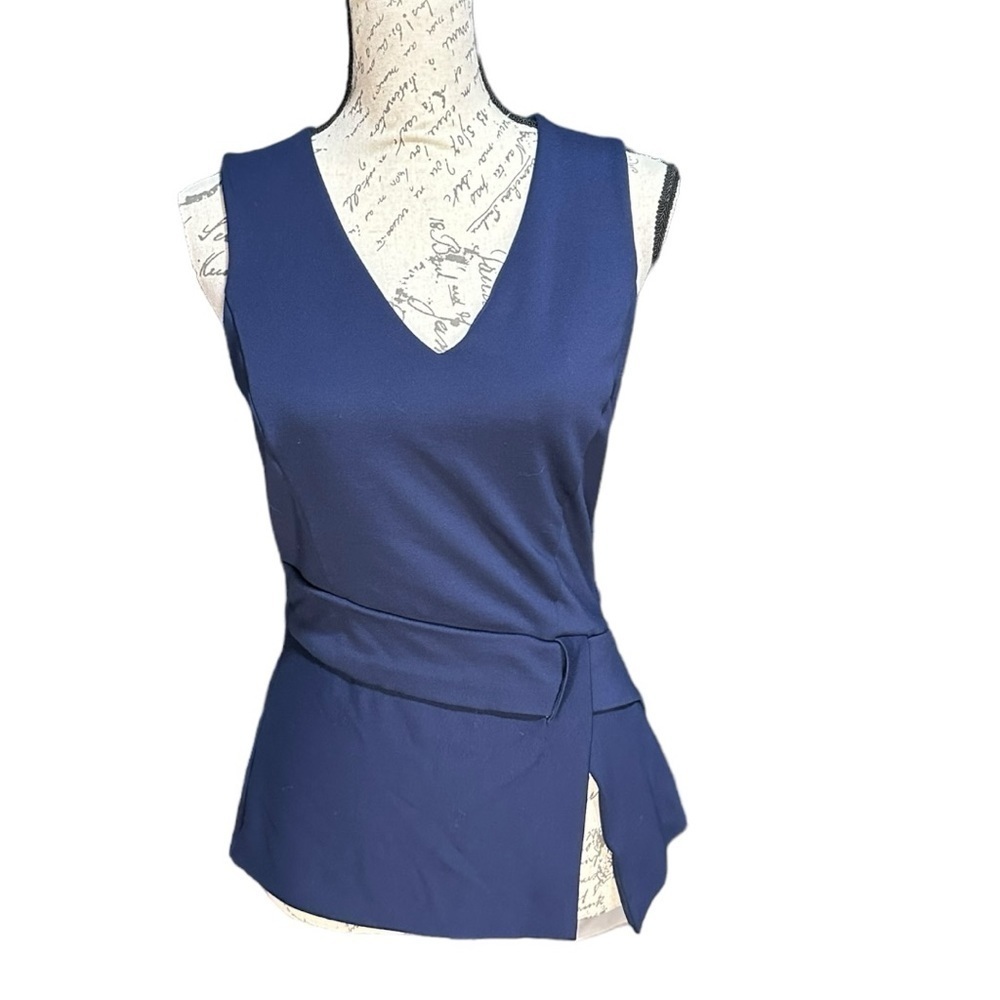 White House Black Market Navy V-Neck Sleeveless Peplum Top